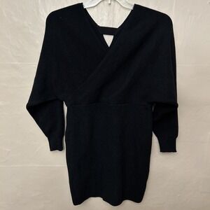 Women's XL Black Stretch Knit V Neck Front Back‎ Dress